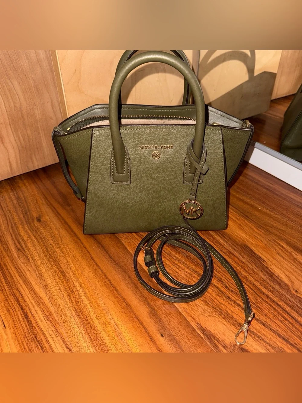 Michael Kors Thyme green Leather Top-Handle Satchel with Gold Hardware